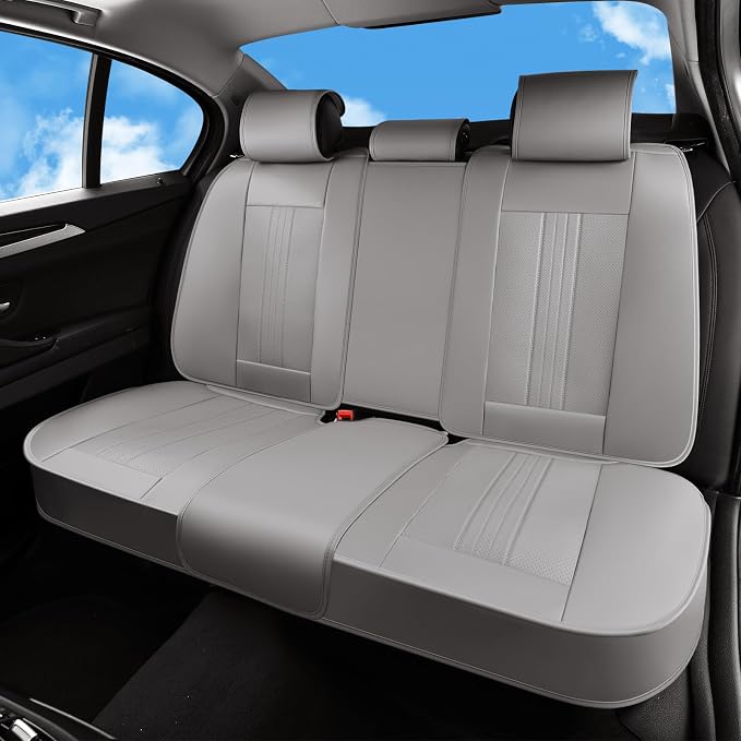 Huidasource Gray Rear Seat Cover, Luxury Faux Leather Back Seat Car Cover, Velcro Adjustable, Compatible with Child Seat, Perforation Cooling&Heating, Universal Fit for Most Cars Vans Trucks SUVs Gray - Image 9
