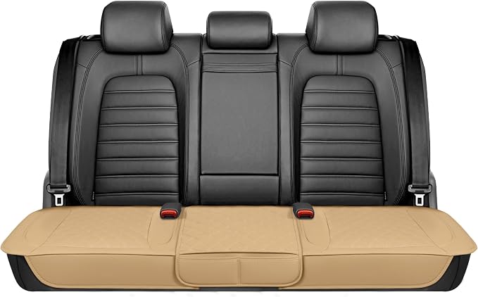 Motor Trend Rear Seat Cushion - Beige Diamond Stitched Faux Leather Rear Seat Cover for Cars, Trucks, SUVs - Padded, Waterproof, Non-Slip Back Seat Cover with Storage Pockets - Image 9