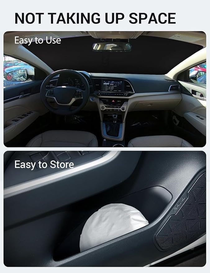 Proadsy Custom Fit Car Windshield Sun Shade for 2017-2020 Hyundai Elantra | 240T Heat Shield, Drops Temp 54°F, Blocks 99% UV, Prevents Dashboard Cracking, Summer Parking & Beach Trips, Easy Twist-Fold - Image 9