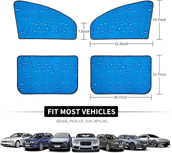 Aokway Side Window Sunshade Sun Shade for Car Window Double Thickness Auto Windshield Sunshades Curtain Universal Fit for Driver for Baby UV Protection (Blue, Front+Rear Side 4Pcs) - Image 9