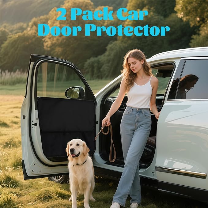 Dog Car Door Protector 2 Pack, 27.55" x 22.44" Anti-Scratch Waterproof Design Black Car Doors Cover Pet Vehicle Door Guards Durable for Front Back Seat Fits Cars Trucks SUVs - Image 8