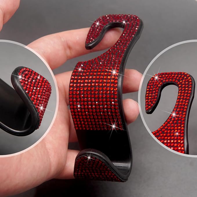 4 Packs Car Purse Hook, Bling Seat Headrest Bag Holder Hanger for Car, Easy Install Car Organizer Accessories Gift for Women (red) - Image 6