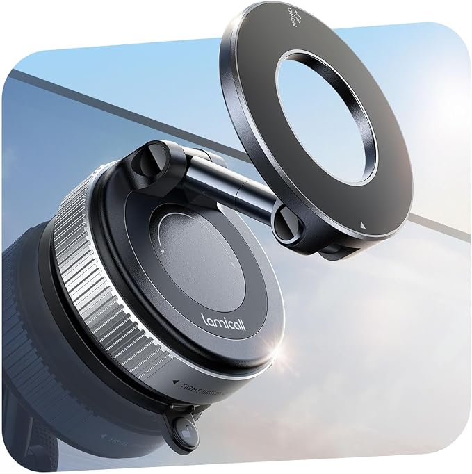 Lamicall for MagSafe Car Mount 70LBS Vacuum Suction Dashboard & Windshield | 20X Magnet Car Phone Holder 360° Foldable Magnetic Phone Holder for Your Car fit iPhone 17 16 15 14 Pro Max Gift Truck Silver - Image 9