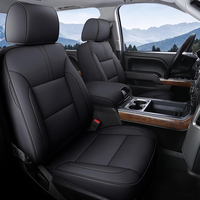 Coverado Chevy Silverado Seat Covers Full Set, Faux Leather Car Seat Covers Fit for 2014-2018 1500, 2015-2019 2500HD 3500HD Chevy Silverado GMC Sierra Crew Double Extended Cab (Black) - Image 9