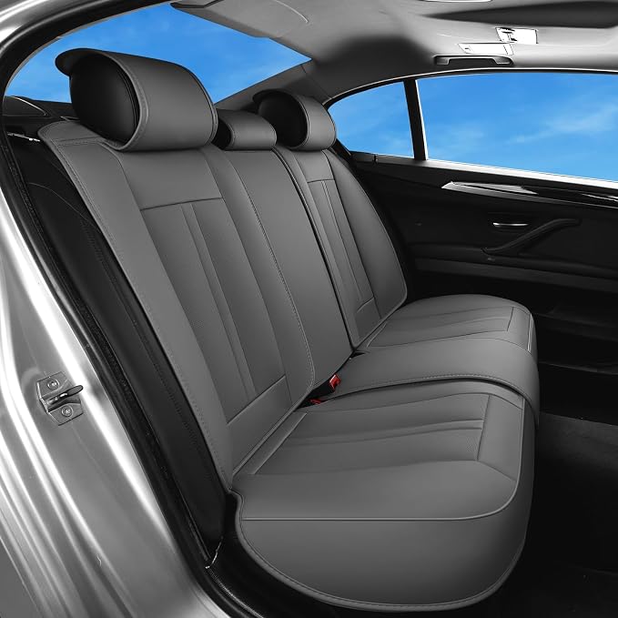 Huidasource Gray Back Seat Cover Luxury Nappa Leather, Rear Seat Cover with Velcro Adjustable, Ventilation Holes, Child Safety Seats, Back Seat Car Cover Universal Fit for Most Cars SUV Trucks, Gray - Image 9