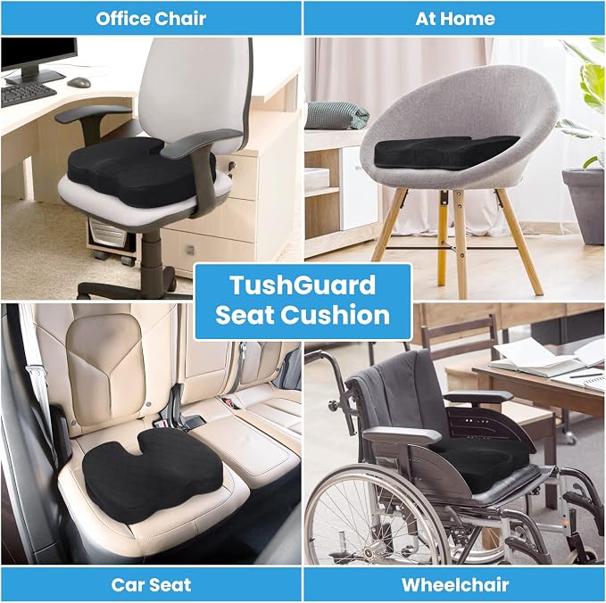 Seat Cushion, Office Chair Cushions, Car Seat Cushion, Non-Slip Sciatica & Back Coccyx Tailbone Pain Relief Chair Pad for Computer Desk, Wheelchair, Driving (Black, X-Large) (Pack of 2) - Image 7