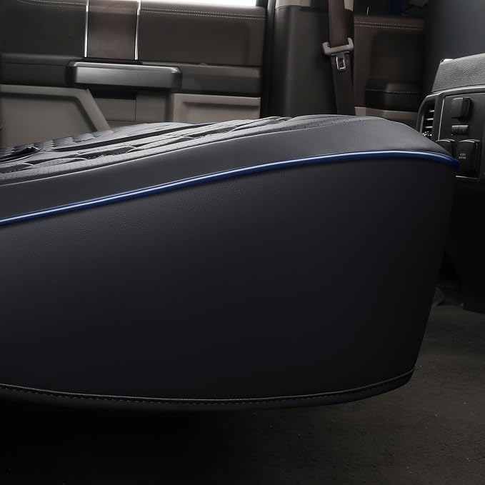 Huidasource Custom Fit Ford F150 Rear Bench Split Leather Seat Covers Fit for 2015-2026 F150 SuperCrew & 2017-2026 F250 F350 F450 Super Duty Crew Cab Pickup King Ranch Platinum(Back Row/Black&Blue) - Image 9