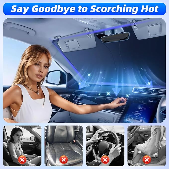 Windshield Sun Shade for Mazda CX-30 2019-2026 Front Window | Windshield Sunshield, Foldable Automatic Car Sunshade with Steering Wheel Cover, UV Protection Keeps Car Cooler - Image 5