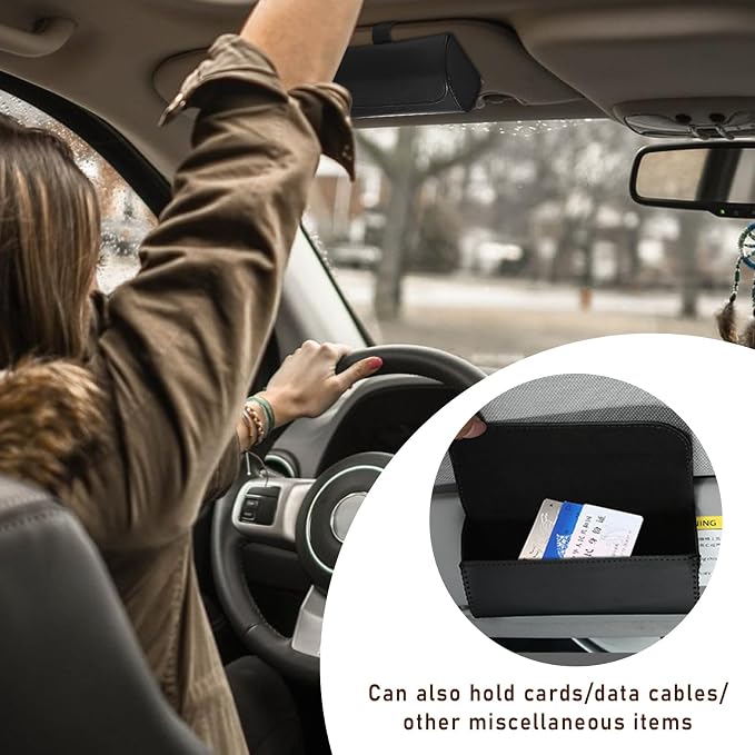 Augeny Sunglasses Holder for Car Sun Visor, Leather Auto Eyeglasses Storage Case with Hidden Magnetic Closure, Protective Glasses Organizer Box, Vehicle Visor Accessories for Woman Man (Black) - Image 6