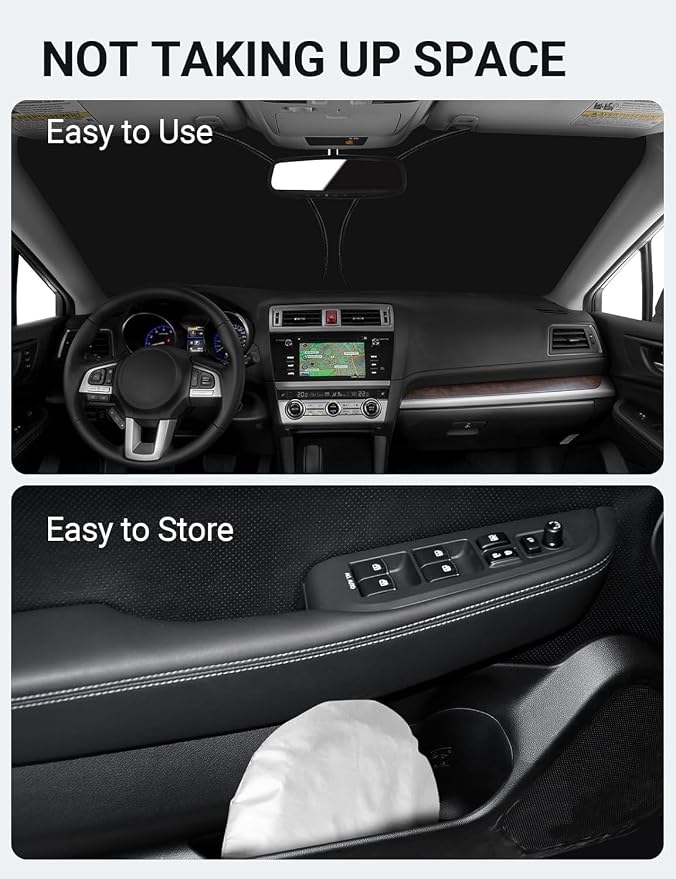 Proadsy Custom Fit Car Windshield Sun Shade for 2015-2019 Subaru Outback | 240T Heat Shield, Drops Temp 54°F, Blocks 99% UV, Prevents Dashboard Cracking, Summer Parking & Beach Trips, Easy Twist-Fold - Image 8