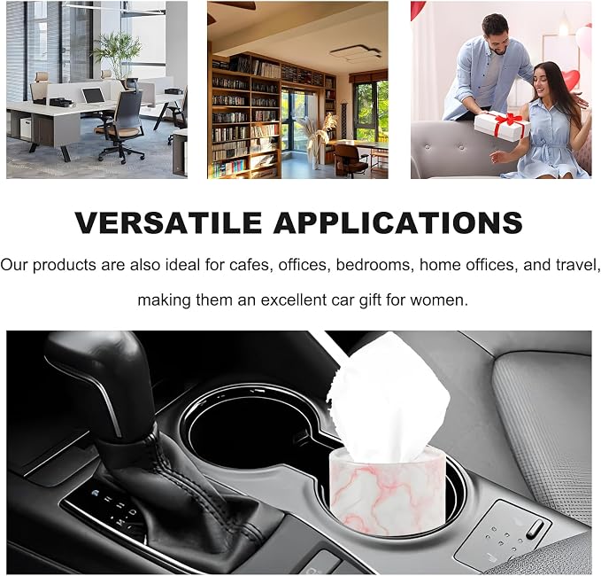4 PCS Car Tissue Holder, Refillable Round Napkins Containers with Papers Inside, Convenient Travel Tissue Tubes Facial Paper Towel Cylinders for Vehicle Cup Holders (Marble Pink) - Image 6