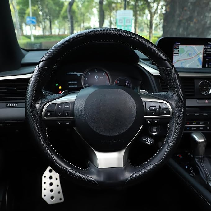 3pcs Carbon Fiber Anti-Skid Steering Wheel Cover, Waterproof & Segmented Butterfly Design, Universal 99% Vehicle Wheel Cover Protector, Car Interior Accessories (Black-3pcs) - Image 6
