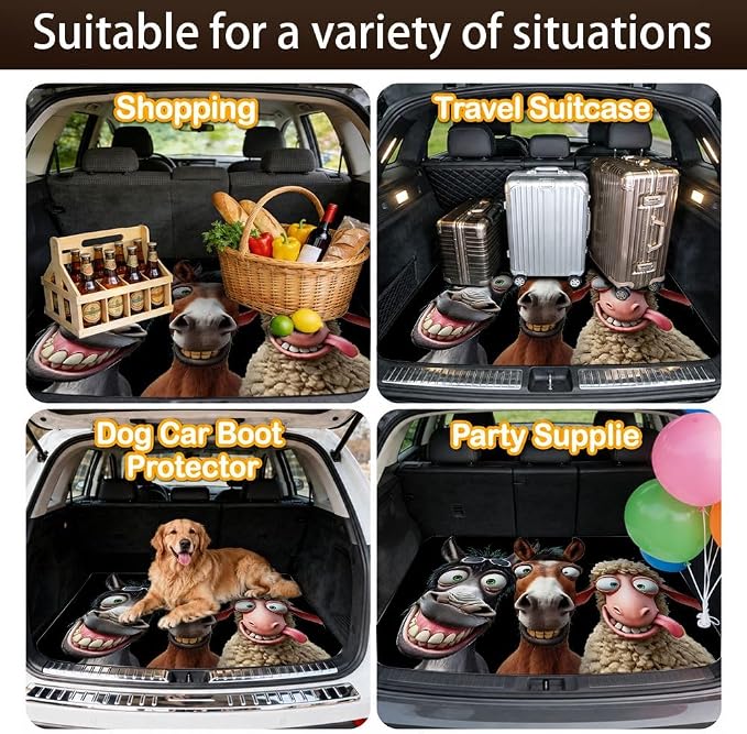 Car Trunk Mat for SUV, 31"x47" Cute Funny Animal Cargo Liner Protector | All Weather Universal Cargo Liners for Dogs, Car Accessory for SUVs/Sedan/Wagons, Durable Non-Slip Washable Rear Cargo Mat - Image 7