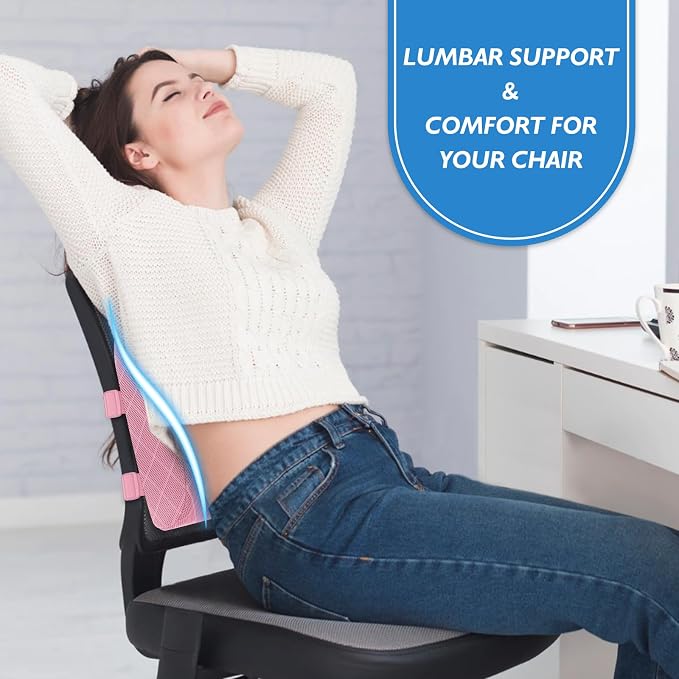 Lumbar Support Pillow for Office Chair, Back Support, Memory Foam, Pink | Improve Sitting Posture & Back Pain Relief. Lumbar Pillow Fits Office, Gaming & Car Chairs with Adjustable Dual Straps - Image 7