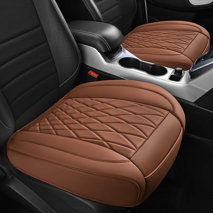 CAR PASS 2 Pack Leather Front Car Seat Covers, Bottom Seat Covers Full Wrapped with Storage Pocket, Anti-Slip Leather Seat Protectors,Waterproof Seat Cushion Pad Universal Fit Sedan SUV Truck, Brown - Image 8