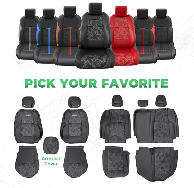 RIDEPOSH Custom Leather Seat Covers for Toyota Tacoma Double Cab 2024-2026 | full set, camo BK, OEM fit, premium waterproof leather, anti-slip, extra pockets, long-term durability, airbag compatible - Image 8