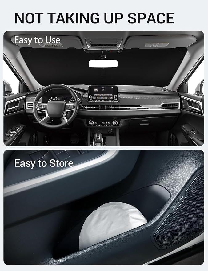 Proadsy Custom Fit 2022-2026 Mitsubishi Outlander Car Windshield Sun Shade | 240T Heat Shield, Drops Temp 54°F, Blocks 99% UV, Prevents Dashboard Cracking, Summer Parking & Beach Trips, Easy Twist-Fold - Image 9