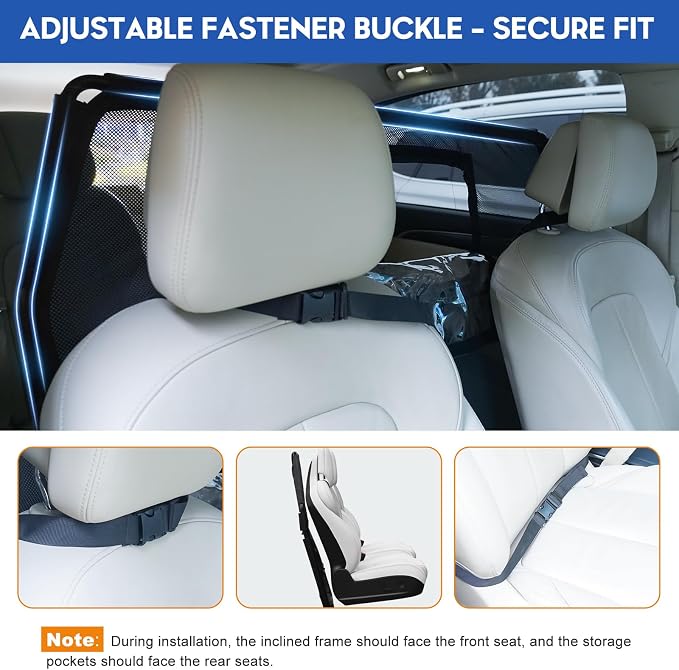 52" Dog Car Barrier for SUV, Wide Escape-Proof & Chew-Proof | Car Dog Barrier with Removable Visual Window & Storage Pockets, Pet Net Gate for Behind Front Seats, Fits Sedans Cars Trucks - Image 7