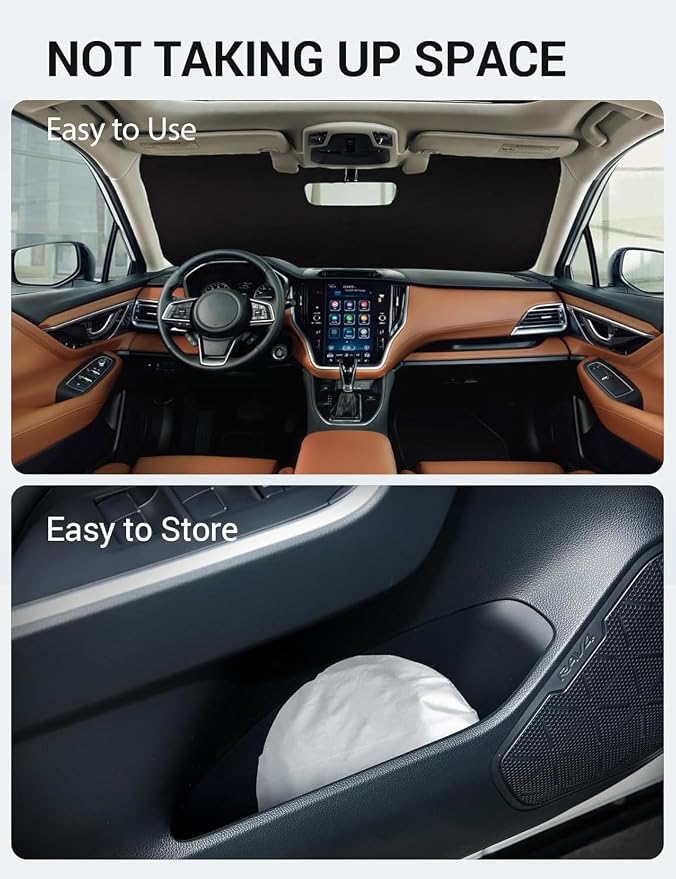 Proadsy Custom Fit Car Windshield Sun Shade for 2020-2025 Subaru Legacy | 240T Heat Shield, Drops Temp 54°F, Blocks 99% UV, Prevents Dashboard Cracking, Summer Parking & Beach Trips, Easy Twist-Fold - Image 9