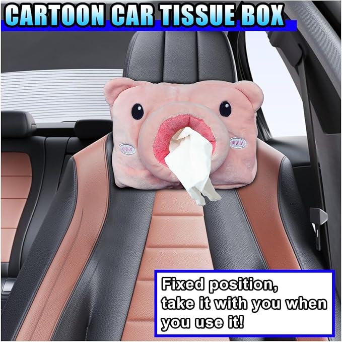 Cute Car Tissue Holder, Cartoon Auto Backseat Large Tissue Box, Car Paper Towel Holder Case, Universal Vehicle Napkin Organization Accessories Fit for Cars (Pig) - Image 6