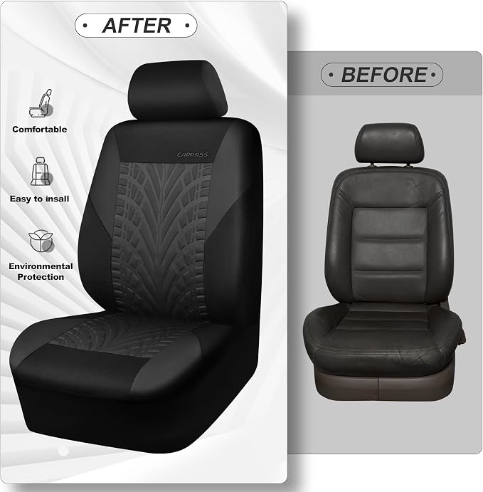 CAR PASS Car Seat Covers Full Sets, Front & Split Rear Bench for Car, 3D Tyre Embossed Automotive Interior Covers, Airbag Compatible, Quick Setup Universal Fit Seat Covers for Car, SUV(Charcoal) - Image 6