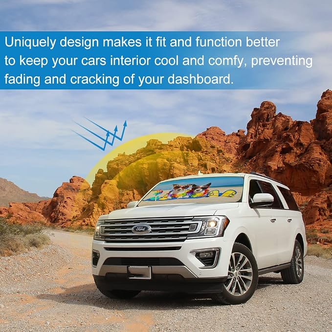 Car Windshield Sunshade, KANCOKIT Cartoon Pattern Auto Sun Shade Foldable for Front Window Sun Visor Protector UV Ray Reflector Keep Vehicle Cool Protect Kids Baby & Pets (59" x 33.5") (Flowers) - Image 7