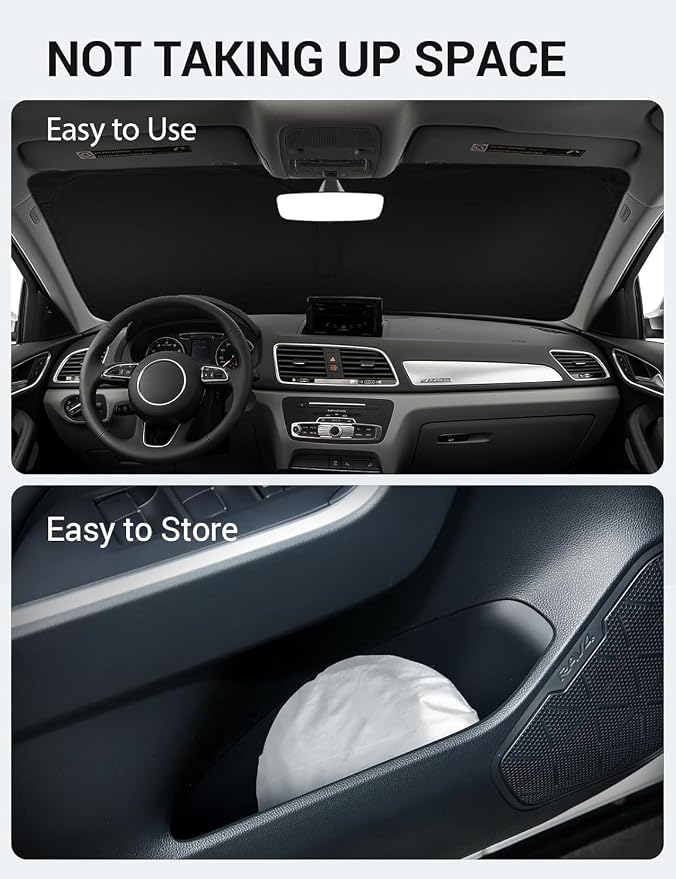 Proadsy Custom Fit 2013-2018 Audi Q3 Windshield Sun Shade, Blocks Heat | 240T Heat Shield, Drops Temp 54°F, Blocks 99% UV, Prevents Dashboard Cracking, Summer Parking & Beach Trips, Easy Twist-Fold - Image 9