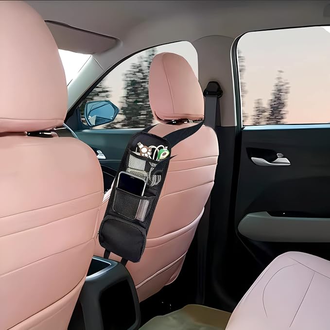 QUICTO 2PCS Car Seat Storage Hanging Bag, Multi-Pocket Seat Side Organizer, Multifunctional Mesh Net Pocket, Can Hold Mobile Phone, Wallet, Glasses, Suitable for Cars, SUVs, Trucks - Image 7