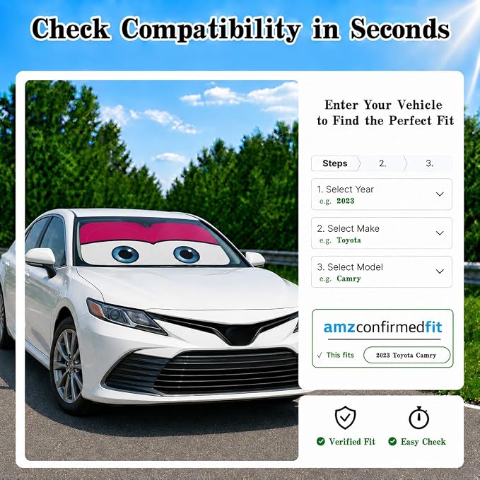 Car Windshield Sun Shade Umbrella, Universal Fit Mid-Large Sedan & SUV | 57 x 31" Car Sun Visor, Foldable UV Heat Blocking Front Window Sunshade, Cute Eyes Series - Image 9
