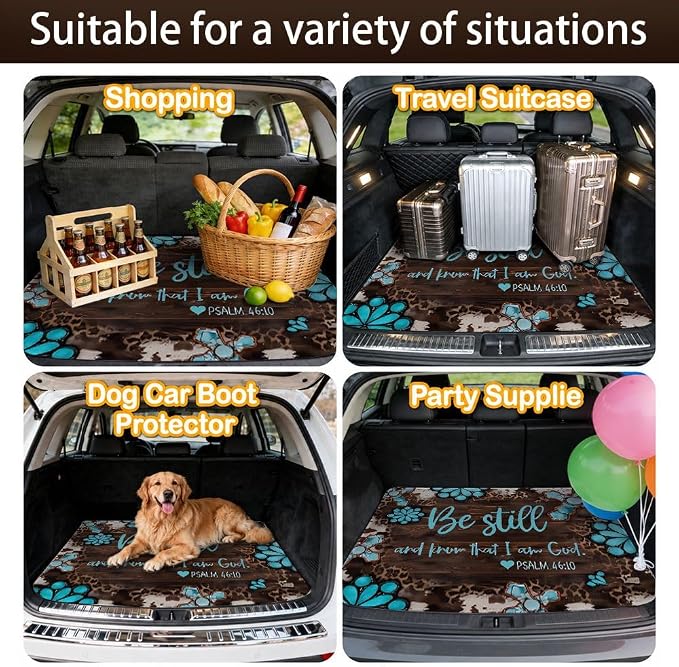 Car Trunk Mat for SUV, 29"x39" Be Still Faith Floral Cargo Liner Protector | All Weather Universal Cargo Liners for Dogs, Car Accessory for SUVs/Sedan/Wagons, Durable Non-Slip Washable Rear Cargo Mat - Image 7