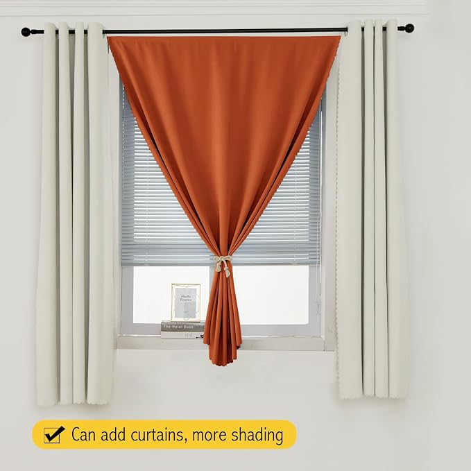 Self Adhesive Curtains Portable Blackout Curtain Simple and Easy to Install Bedroom Window Thermal Lnsulated Kitchen Room Darkening Black Small Drapes, 35" W X 79" L, Orange, 1 Panel - Image 9