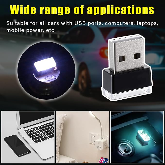 Augeny 4 PCS USB LED Car Interior Atmosphere Lamp, Plug-in USB Decor Night Light, Portable Auto Ambient Lighting Kit, Universal Vehicle Interior Accessories for Most Cars (White & Ice Blue) - Image 6