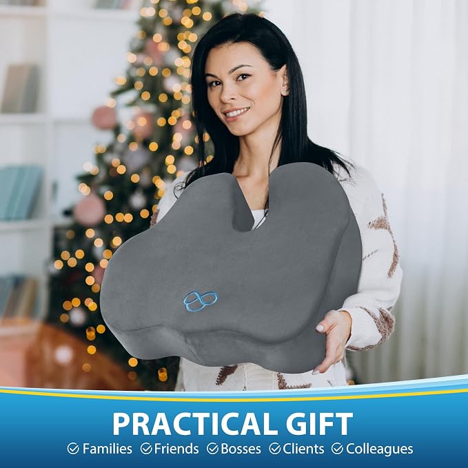 BlissTrends Memory Foam Seat Cushion for Office Chair & Car Seat, LightGrey | Ergonomic Tailbone & Sciatica Support with Removable Velvet Cover for Pressure Relief and Long Sitting Comfort, 3.3" Thick - Image 7
