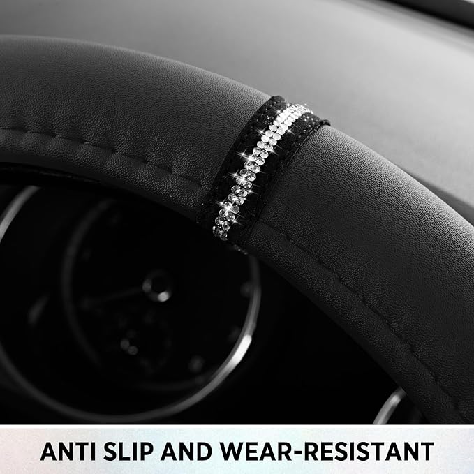 Road Comforts Leopard Steering Wheel Cover for Women, Cute Anti-Slip Microfiber Leather, Fits D Shape Flat Bottom Steering Wheel 14.5-15 Inch - Black - Image 7