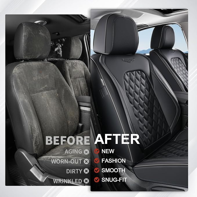 Coverado Full Set Car Seat Covers, Black Leather Seat Protectors, Luxury Front & Back Car Seat Covers,Waterproof Universal Fit, Automotive Seat Covers for Most Cars-Black - Image 9