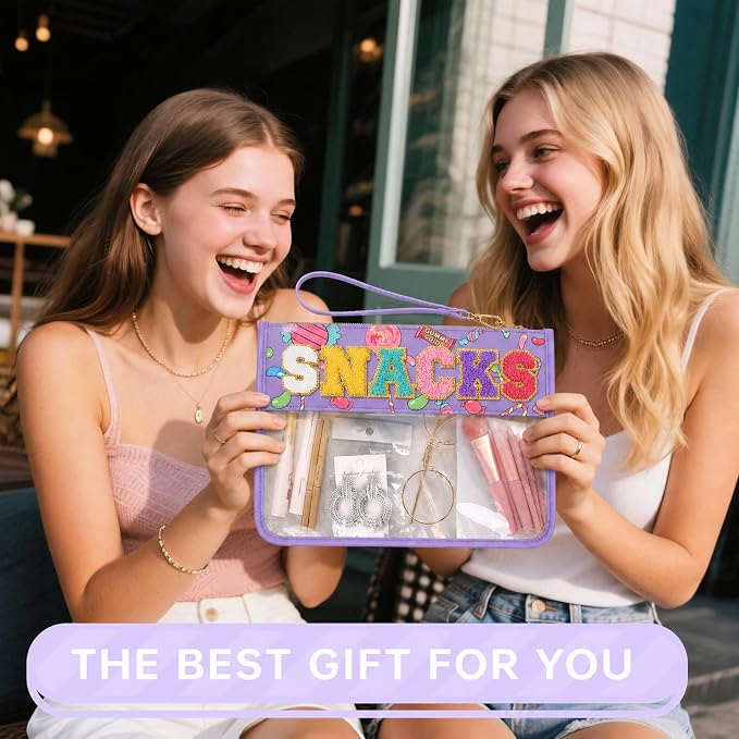 Siwara Snack Bags Clear Pouch Travel Makeup Bag Chenille Letter Bags for Zipper Pouch Clear Cosmetic Bag Clearly Tote Bag Makeup Travel Bags for Women - Image 6