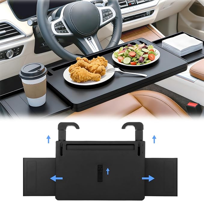 Adjustable Car Steering Wheel Tray, Expandable Car Desk with Rotatable Clip for Laptop & Food, Multipurpose Portable Table for Eating, Working, Gaming - Image 6