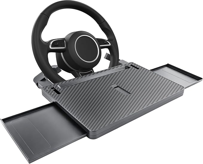 Large Steering Wheel Tray Table, Car Desk For Laptop, Car Trays For Eating And Working, Steering Wheel Table For Most Cars, Adjustable Car Food Tray With Dual Slide-Out Trays (Carbon Fiber Look) - Image 9