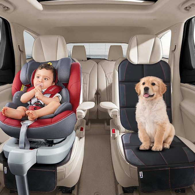 Car Seat Protector, Non-Slip Rubber Padded Backing Seat Protector for Child Seats, Waterproof Thickest Padding Car Seat Protector Under Baby Seat - No Imprint (Red-2pcs) - Image 7