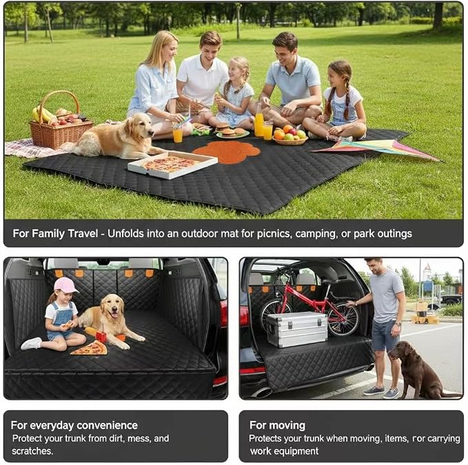 SUV Cargo Liner for Dogs,60/40 Split Seat Access,Waterproof Dog Trunk Cover | Feature: 60/40 Split Access | Material: Waterproof PU Leather | Protection: 15.5" Side Flaps & 19.5" Bumper Flap - Image 9