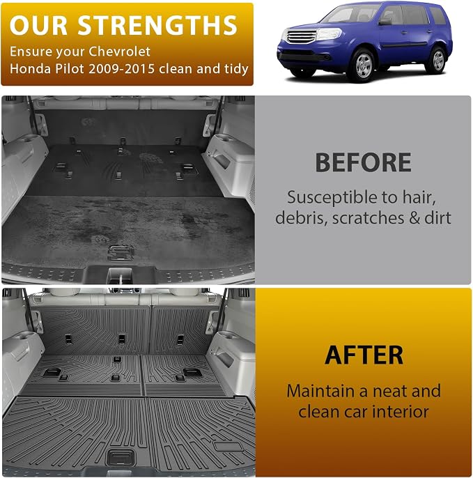 Powerty Cargo Mat with Backrest Mat for Honda Pilot 2009-2015, All Weather TPE Cargo Mat Liner for Pilot Rear Trunk - Image 7