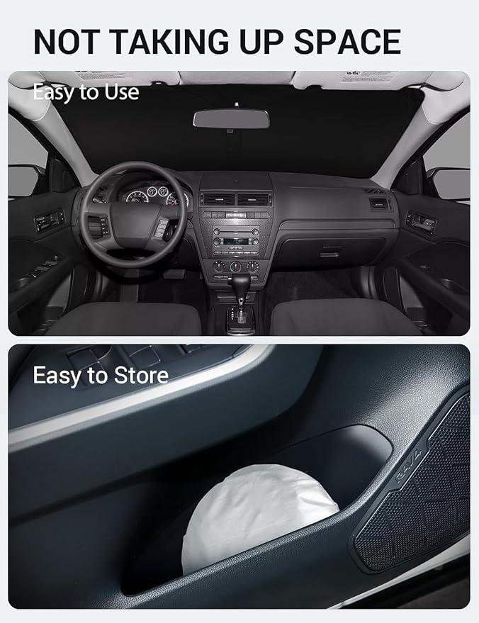 Proadsy Custom Fit 2006-2012 Ford Fusion Windshield Sun Shade, Blocks Heat | 240T Heat Shield, Drops Temp 54°F, Blocks 99% UV, Prevents Dashboard Cracking, Summer Parking & Beach Trips, Easy Twist-Fold - Image 9
