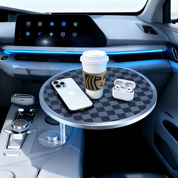 Car Tray Table & Car Desk for Laptop | 2 Risers and Anti-Slip Pad, 360° Rotating Cup Holder, For Tesla/ Working or Eating - Image 8