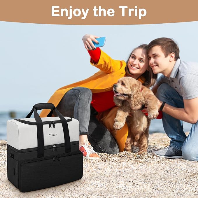 Mancro Dual Layers Dog Travel Bag, Dog Mom Gifts, Road Trip Essentials | Pet Travel Bags with 2 Extra Large Food Containers, 2 Collapsible Dog Bowls, Multi-Pockets Tote Organizer for Pet Supplies - Image 9