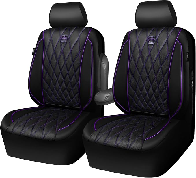 CAR PASS Piping Luxury Faux Leather Two Front Car Seat Covers, Waterproof Anti Slip Premium Automotive Seat Covers,Universal Fit for Suvs,Vans,Trucks, Armrest Airbag Compatible (Black and Purple) - Image 7