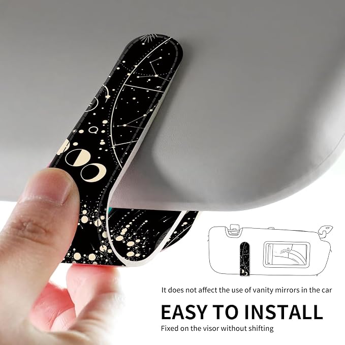 Leather Magnetic Sunglass Holder for Car Sun Visor, Cute Eyeglass Ticket Card Hanger Clip, Universal Auto Interior Accessories for SUV Pickup Truck, Celestial Moon - Image 5