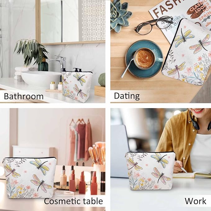 Makeup Bag For Purse Dragonfly, Garden Dragonflies Flowers Nature Cosmetic Bags For Women With Zipper Travel Toiletry Pouch Makeup Bags Makeup Organizers Purse For Toiletries Cosmetics - Image 6