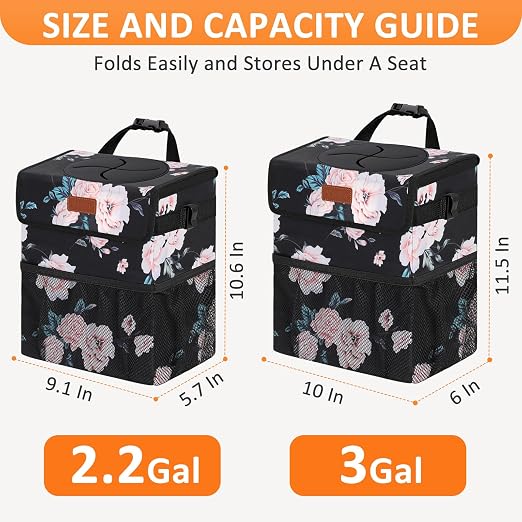 Vankor Car Trash Can with Lid Leak Proof Car Accessories for Women | 3 Gallon Cute Hanging Car Trash Bin for Men Car Truck Vehicle Sedan Interior Automotive Garbage Cans, Black Floral - Image 7