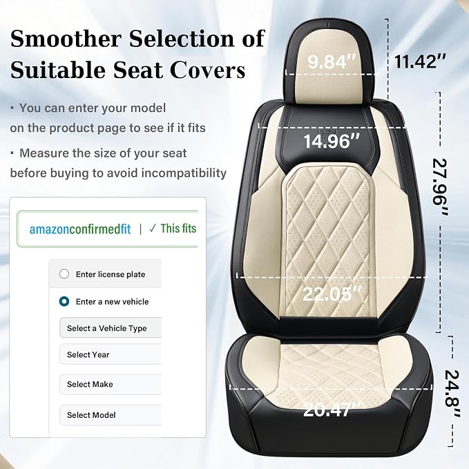 Coverado Car Seat Covers Full Set, Luxury Faux Leather Waterproof Seat Cover, Black and White Car Seat Covers, Car Seat Protector, Automotive Seat Covers Universal Fit for Most Cars, Black&White - Image 9