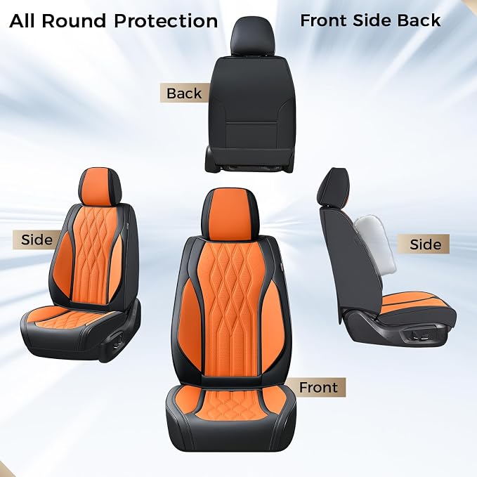 Coverado Seat Covers FullSet, 5 Seats Car Seat Protector, Waterproof Nappa Leather Cushion, Front & Rear Fit for Most Sedans SUV Pick-up Truck-Black&Orange - Image 9